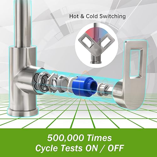 Miniatura 5 de DAYONE - Grifo de fregadero de barra de níquel cepillado con rociador extraíble grifos huecos de una sola manija para autocaravanacocina con placa