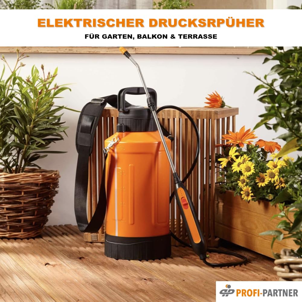 Handlicher Akku-Sprüher 6L | Elektrischer Drucksprüher mit teleskopierbarer Lanze (55–75cm) | 120 Min Laufzeit | USB-C Ladefunktion | Tragegriff & Schultergurt