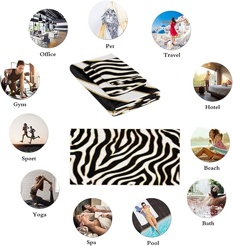 Miniatura 5 de YoCosy Juego de toallas de baño de 3 piezas, toallas de baño con estampado de cebra de animal negro bohemio, toallas suaves y absorbentes para baño,