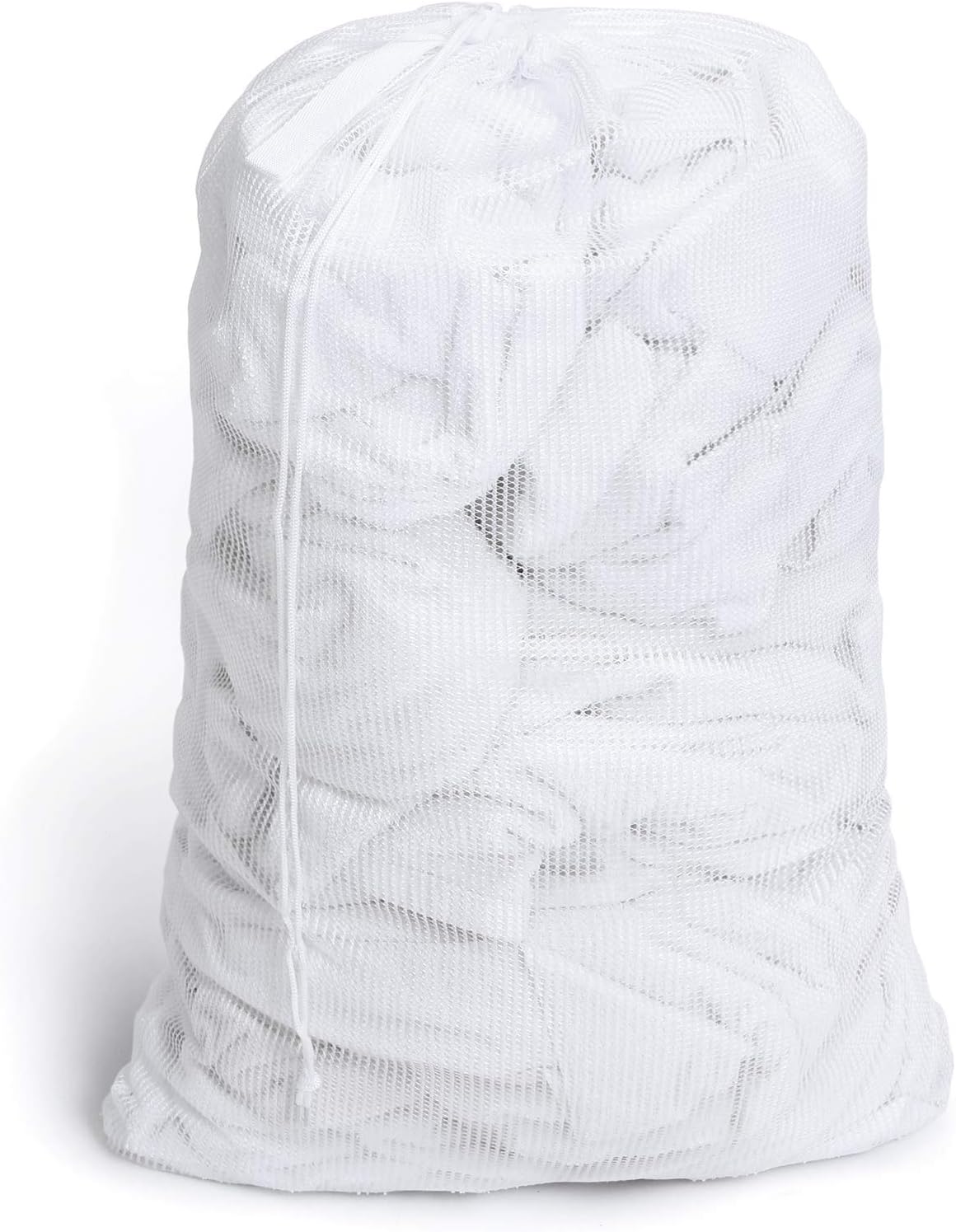 Smart Design Laundry Bag with Handle and Push Lock Drawstring - VentilAir Mesh Material - for Clothes, Sports and Laundry - Home Organization - Laundry Bags, White