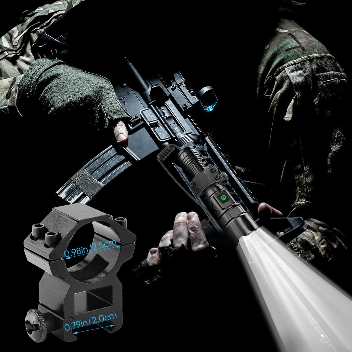 High Lumens Tactical Flashlight with Picatinny Rail Mount - 10000 Lumens Bright XHP70 USB Rechargeable Weapon Light for Outdoor and Pressure Switch Included, Zoomable,5 Modes, Waterproof : Sports & Outdoors