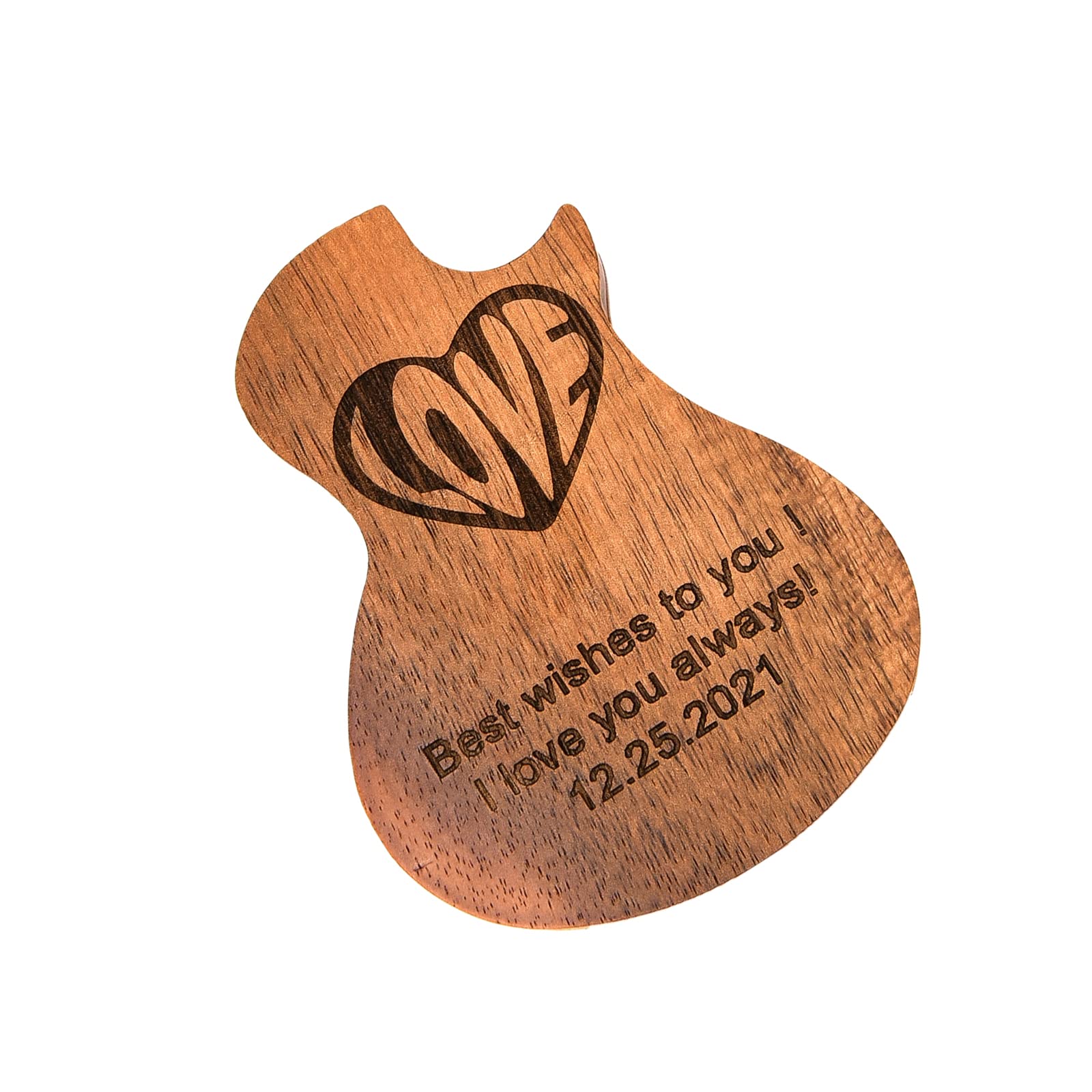 Custom Guitar Pick Case Wooden Engraved Guitar Shaped Box with 3 Guitar Picks