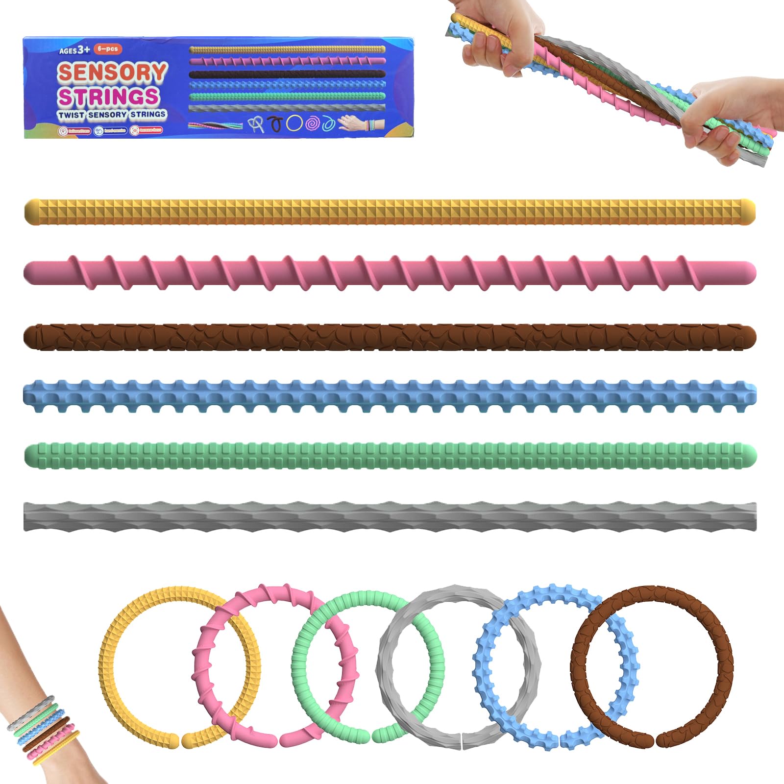 6 Pack Sensory Toys for Autism,Fidget Toys for Kids,Textured Calming Toys and Sensory Stick for Calming, Stress, Anxiety, ADHD & Autism Children Toddlers Boys Girls