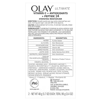 Olay Ultimate Vitamin C + Antioxidants + Peptide 24 Moisturizer, 1.7 Oz (2 Pack)
