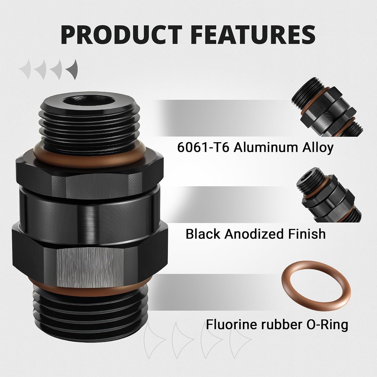 EVIL ENERGY 8AN ORB Male to 10AN ORB Male Swivel Fitting Adapter, Aluminum Black
