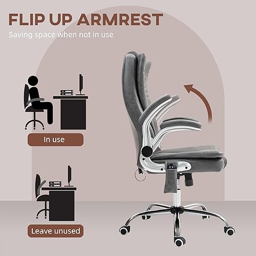 Miniatura 6 de HOMCOM Leathaire - Silla de oficina de masaje con vibración de respaldo alto, silla de computadora climatizada con reposabrazos abatible, ruedas