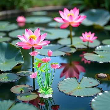 Pack of 2 Artificial Water Plants Aquarium Grass Flower Simulation Plastic Artificial Lotus Fish Tank Ornament Aquarium Decor