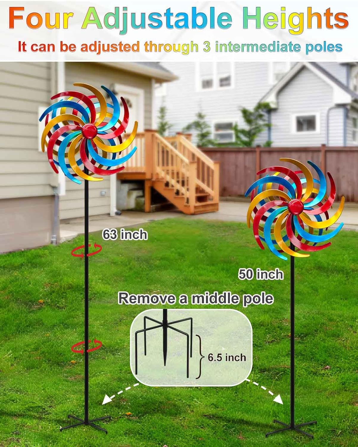 Wind Spinners Outdoor,Kinetic Wind Sculptures & Spinners, 63" Double-Side Metal Wind Spinner for Yard and Garden, Lawn Art Decorations Colorful