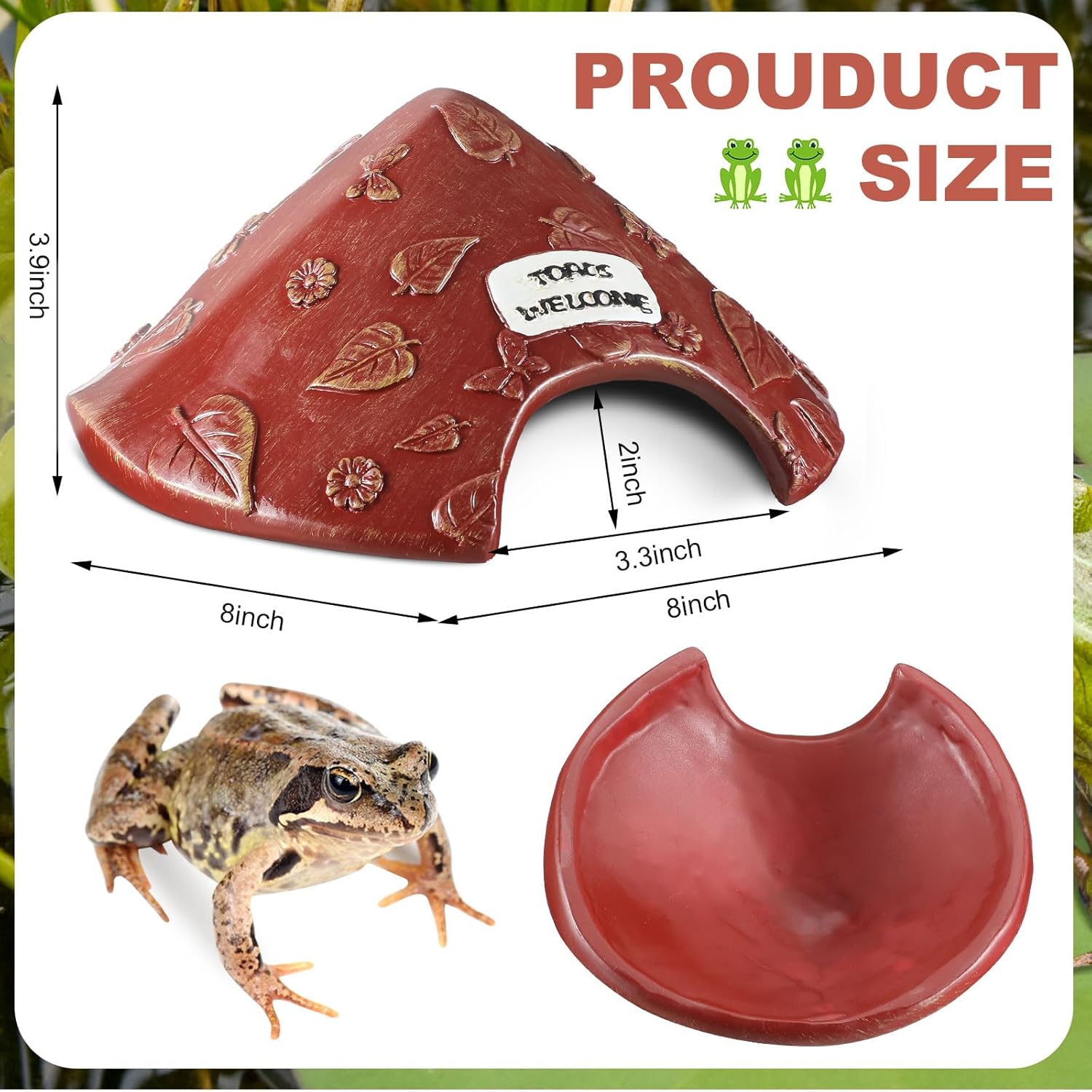 Toad House for Outside Garden, Frog House 8 x 8 x 3.9 Inch Reptile Hide Cave for Toad Frog Turtle Lizard Aquarium Fish(Red)