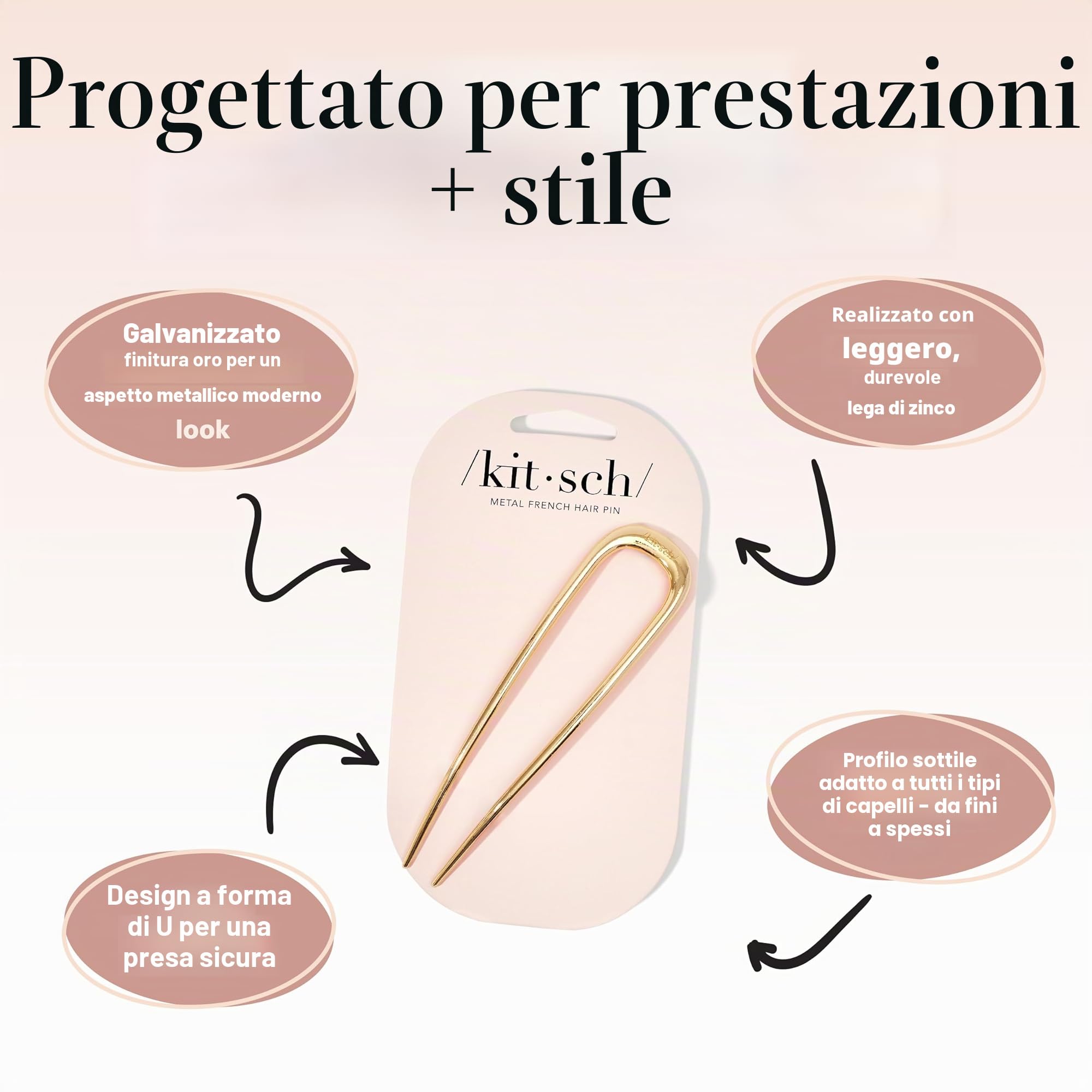 Kitsch Forcine Francesi per Capelli da Donna – Elegante e Durevole Forcella in Metallo per Acconciature a Chignon, Coda e Treccia, Tenuta Sicura Tutto il Giorno, Vestibilità Confortevole | Regali