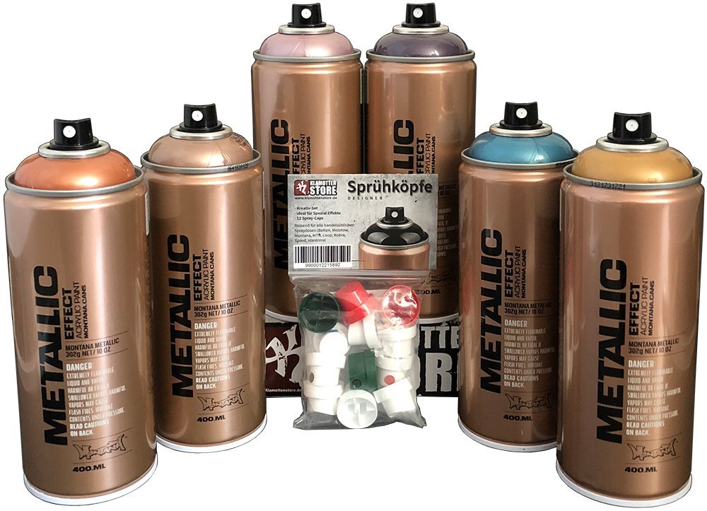 sprühdosen Juego Montana Metallic Box 6 x 400ml + Cabezales de recambio para pulverizador