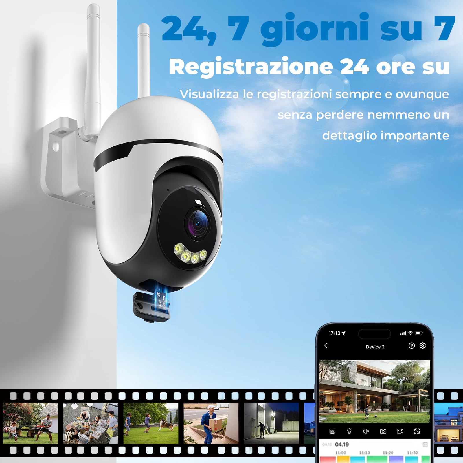 WESECUU - Cámara de vigilancia WiFi exterior, seguimiento automático de 360°, cámara IP compatible con 2.4Ghz/5Ghz, visión nocturna color, detección humana, audio bidireccional, grabación 24H