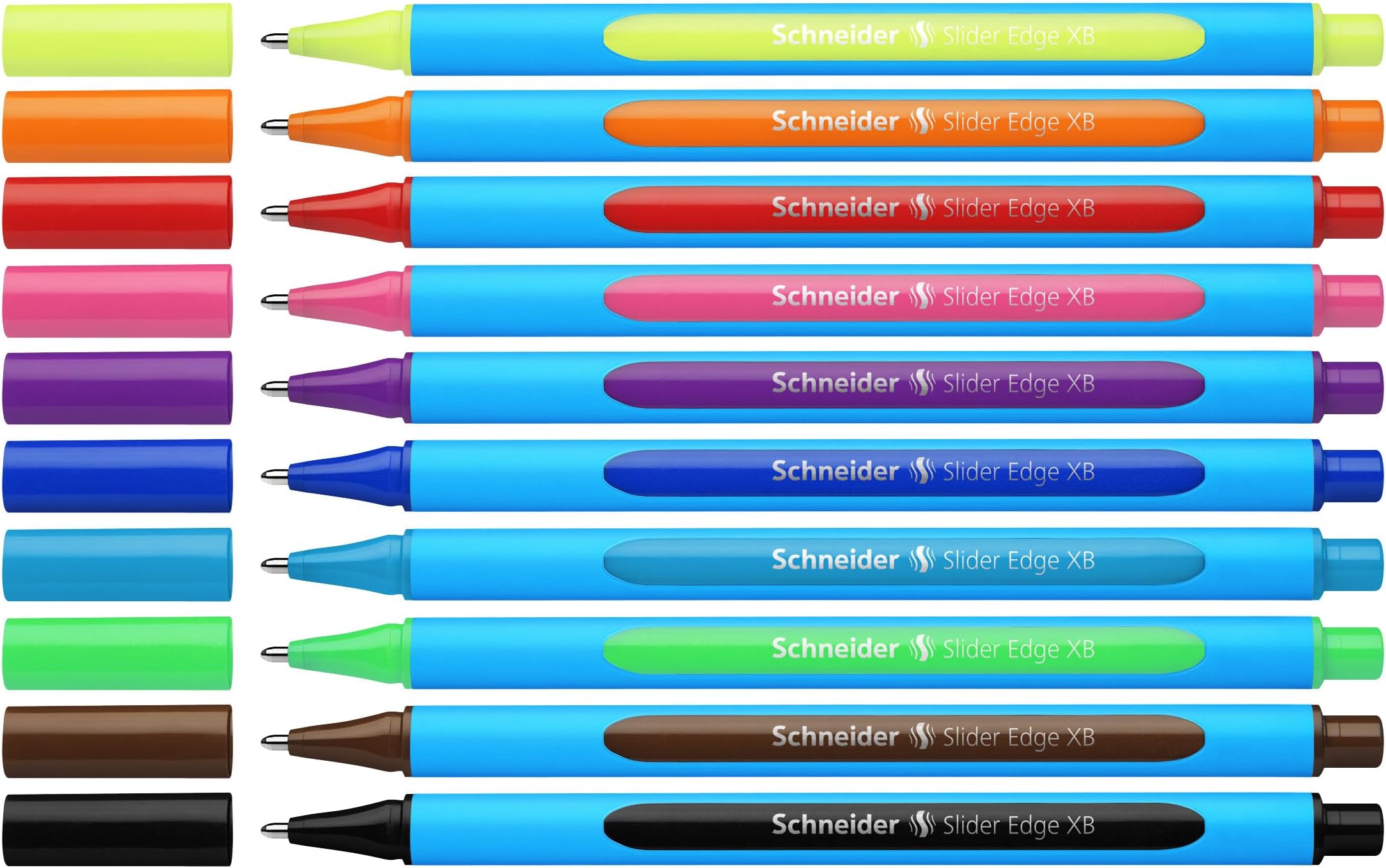 Slider Edge XB (Extra Broad) Ballpoint Pen, 1.4 mm, Light Blue Barrel, Assorted Ink Colors, Pack of 10 Pens (152290)