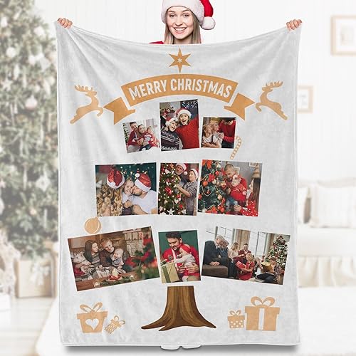 Miniatura 5 de Gowelly Manta de Navidad personalizada con imagenfoto  Manta personalizada de franela de árbol de Navidad  Manta de Navidad personalizada para
