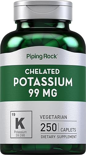 Piping Rock Suplemento de potasio quelado 99 mg | 250 comprimidos | Gluconato de potasio | Vegetariano, sin OMG, sin gluten