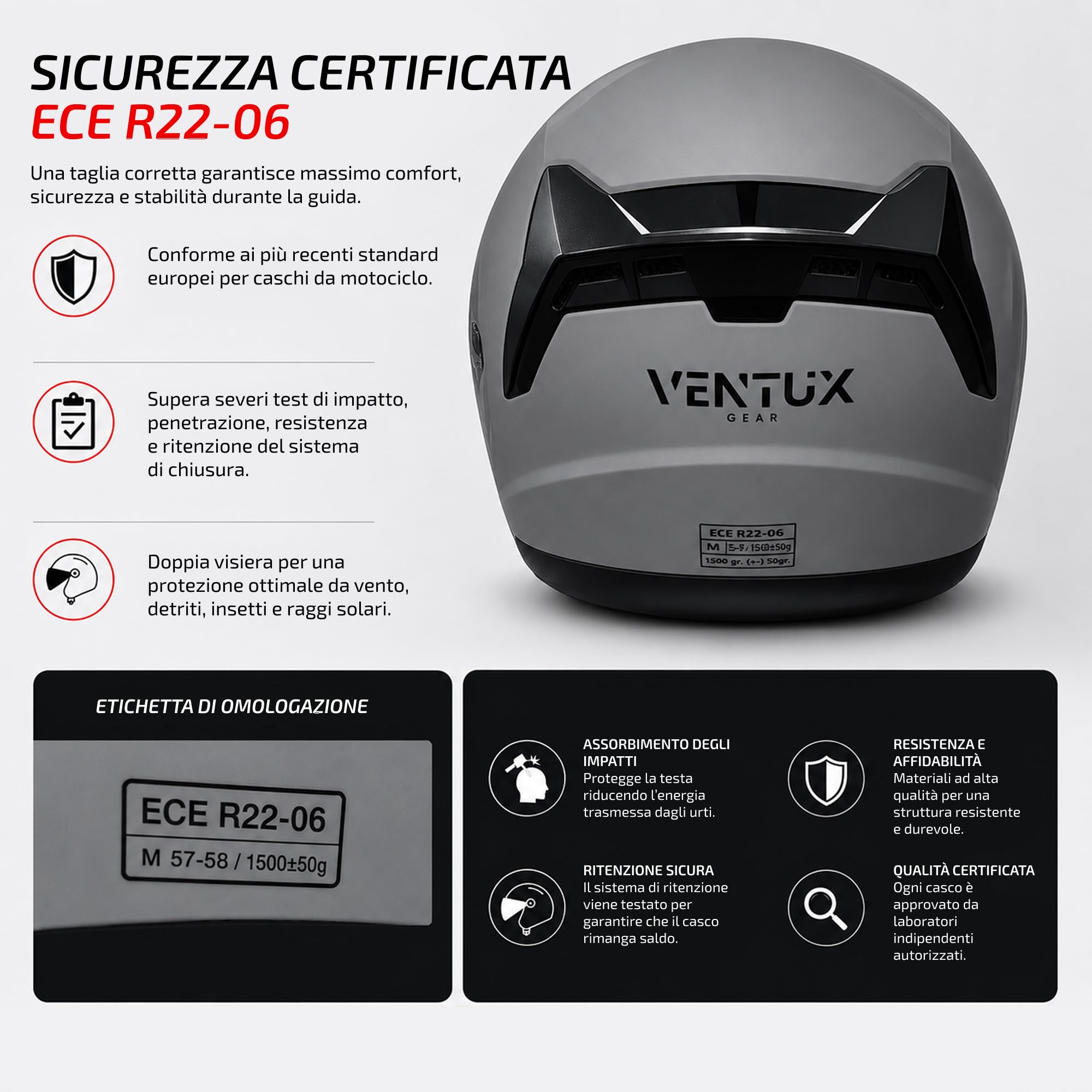 Casco Jet Moto Omologato ECE 22.06 con Visiera Trasparente – Casco Scooter con Presa d’Aria Superiore, Interno Confortevole e Chiusura Sicura – Ideale per Moto e Scooter