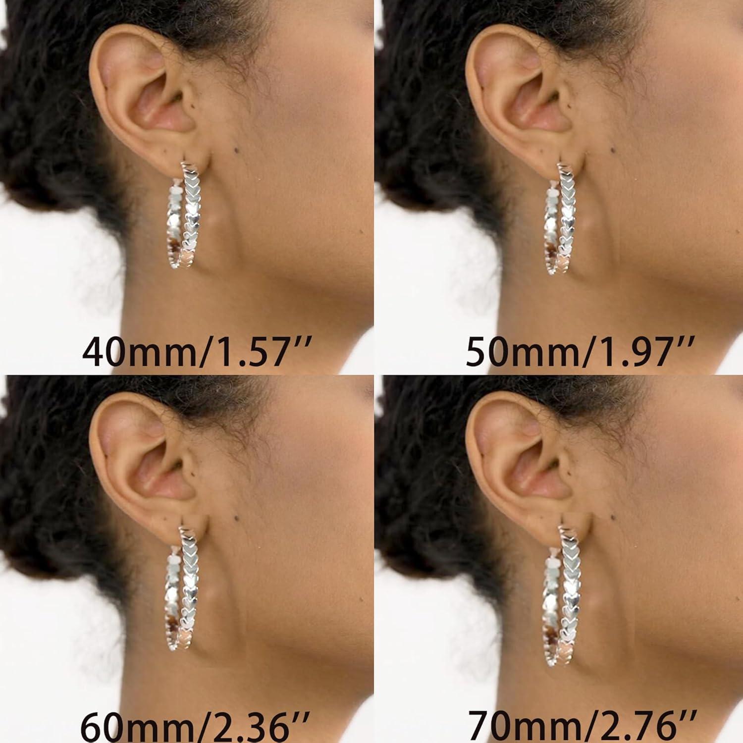 925 Sterling Silver Hoop Earrings for Women Hypoallergenic Heart Large Hoops Earrings Dainty Sterling Silver Heart Earring Hoops for Women 40/50/60/70mm - Image 5