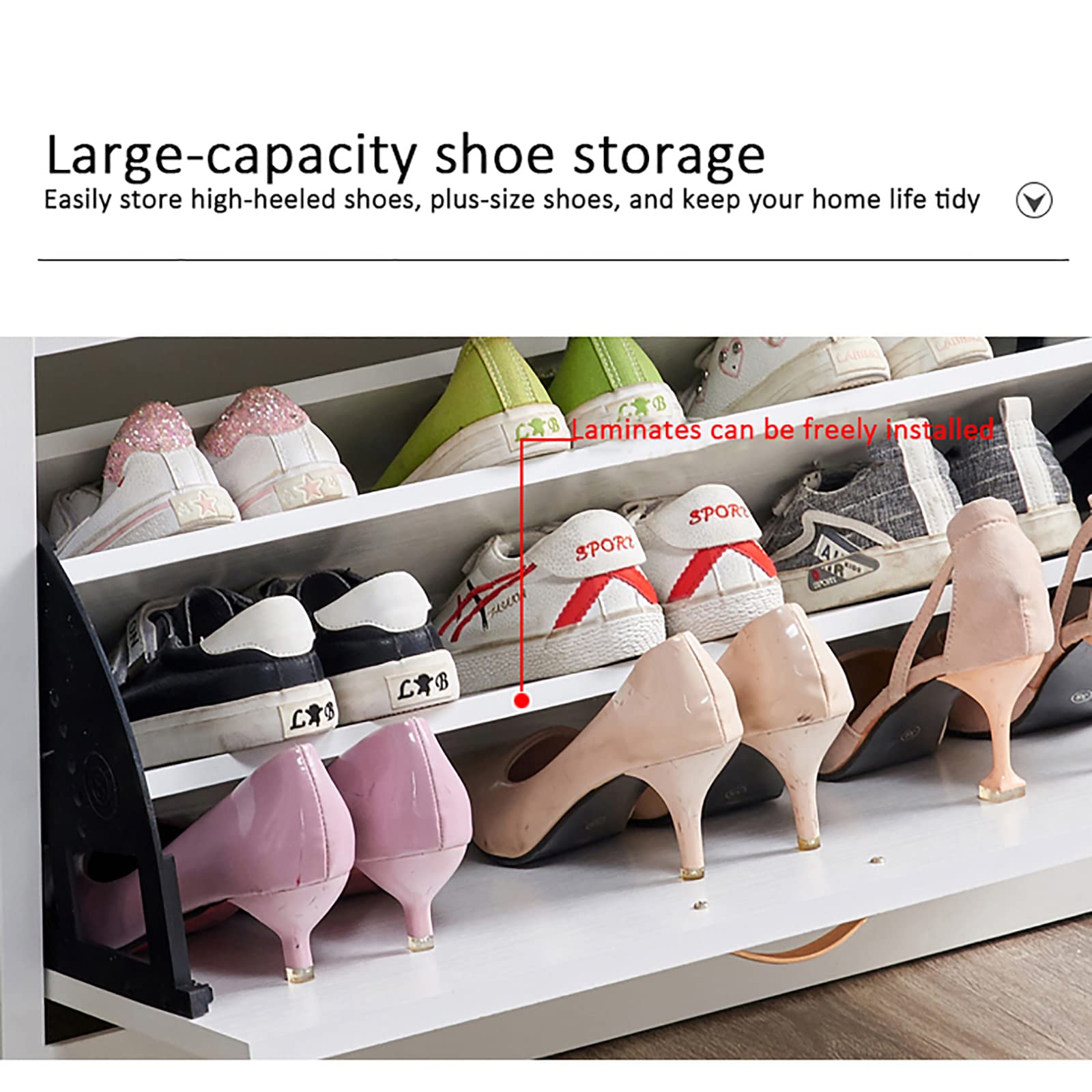 Panca per riporre Scarpe in Legno con scarpiera Nascosta, scarpiera Moderna con Anta, Panca per Scarpe da Ingresso con Sedile in Pelle, Organizer per Scarpe da Corridoio Premium-Legno 65x30x