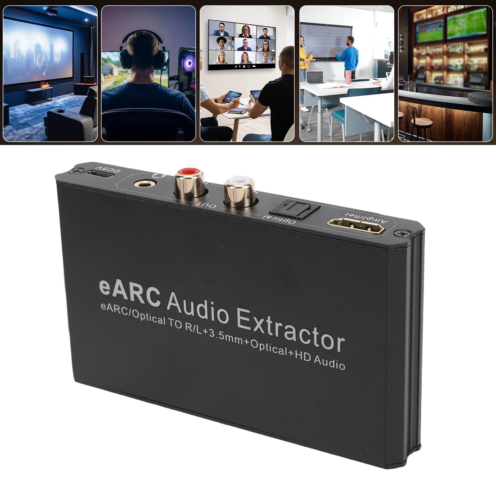 Cryfokt Extractor de EARC, 24 Bits 192 KHz 7.1 5.1 2.0 Canales ARC Convertidor, Adaptador de óptico con Carcasa de Aleación de Aluminio para Cine en Casa HDTV Barra de Sonido Amplificador de Altavoz