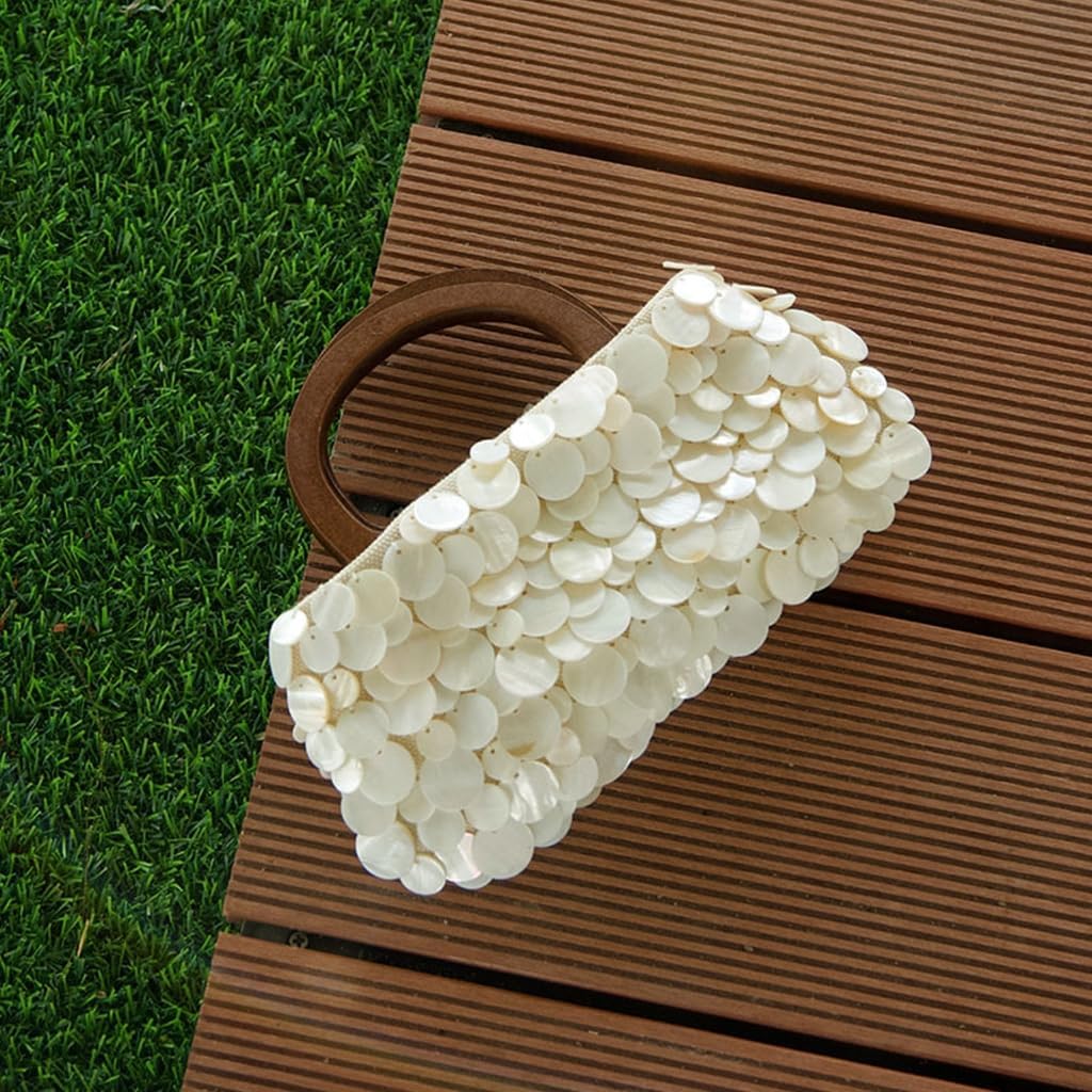 Decorative Shell Pattern Evening Purse Practical Wooden Handle And Spacious Interior Design Bohemian Style Handbag