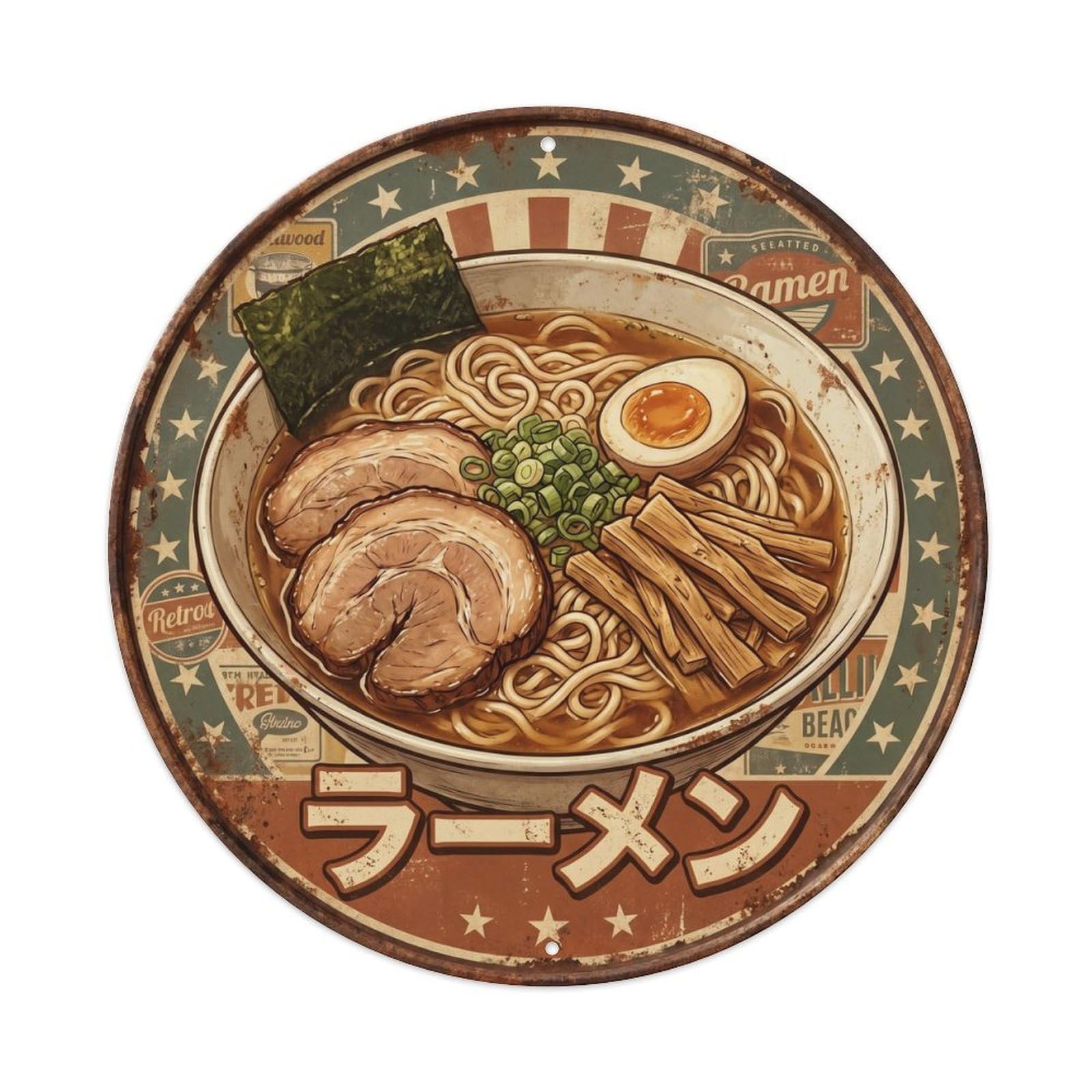 Cxhjca 8X8inch(20X20cm) Ramen Japanese Noodles Classic Diner Restaurant Soup Metal Tin Sign