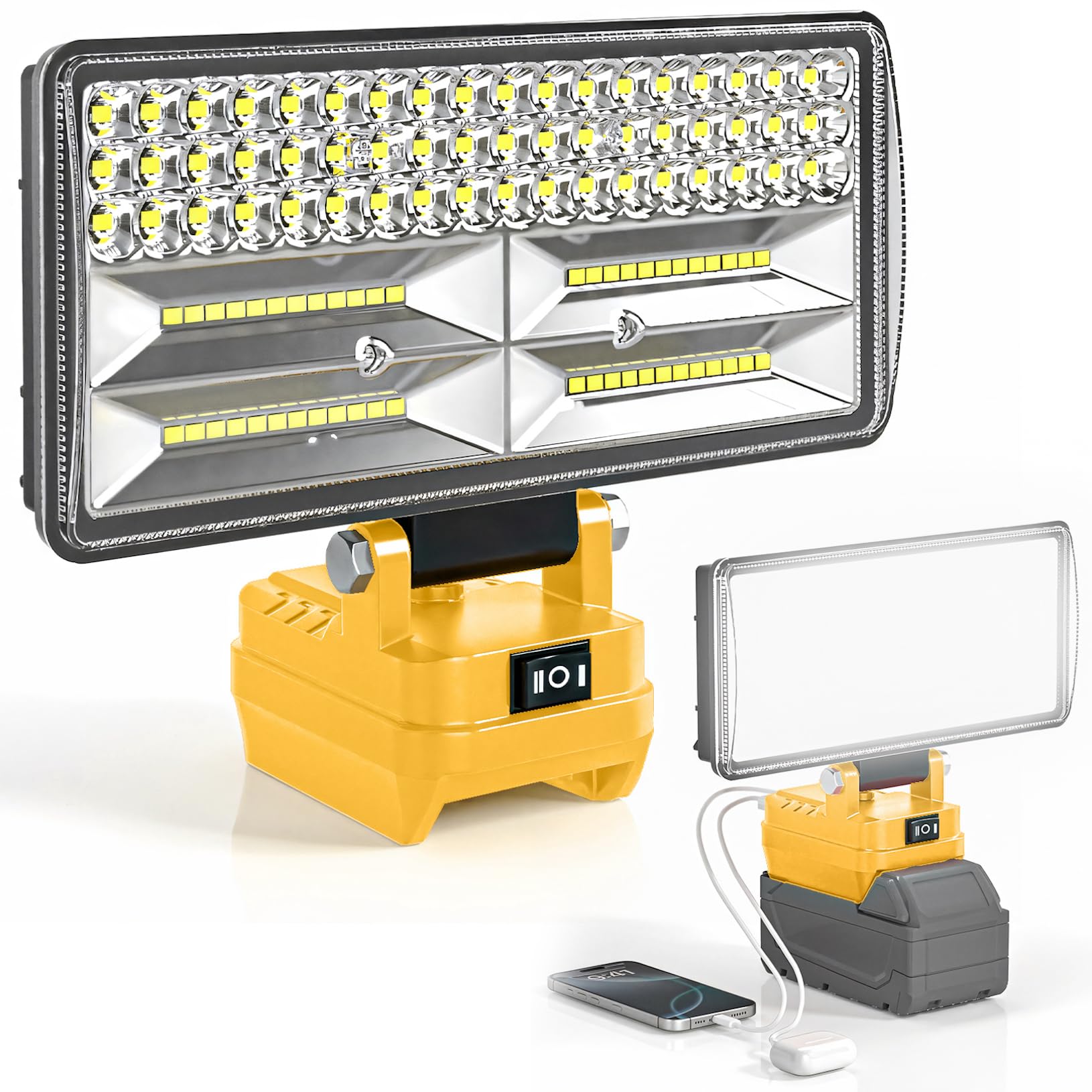 HUAKAYO 12000 Lumen 102 LED Work Light Compatible with Dewalt 20V Max Battery, 96W Cordless Jobsite Flood Light with Dual USB Charging Ports, Bright Portable Outdoor Flashlight (Battery Not Included)