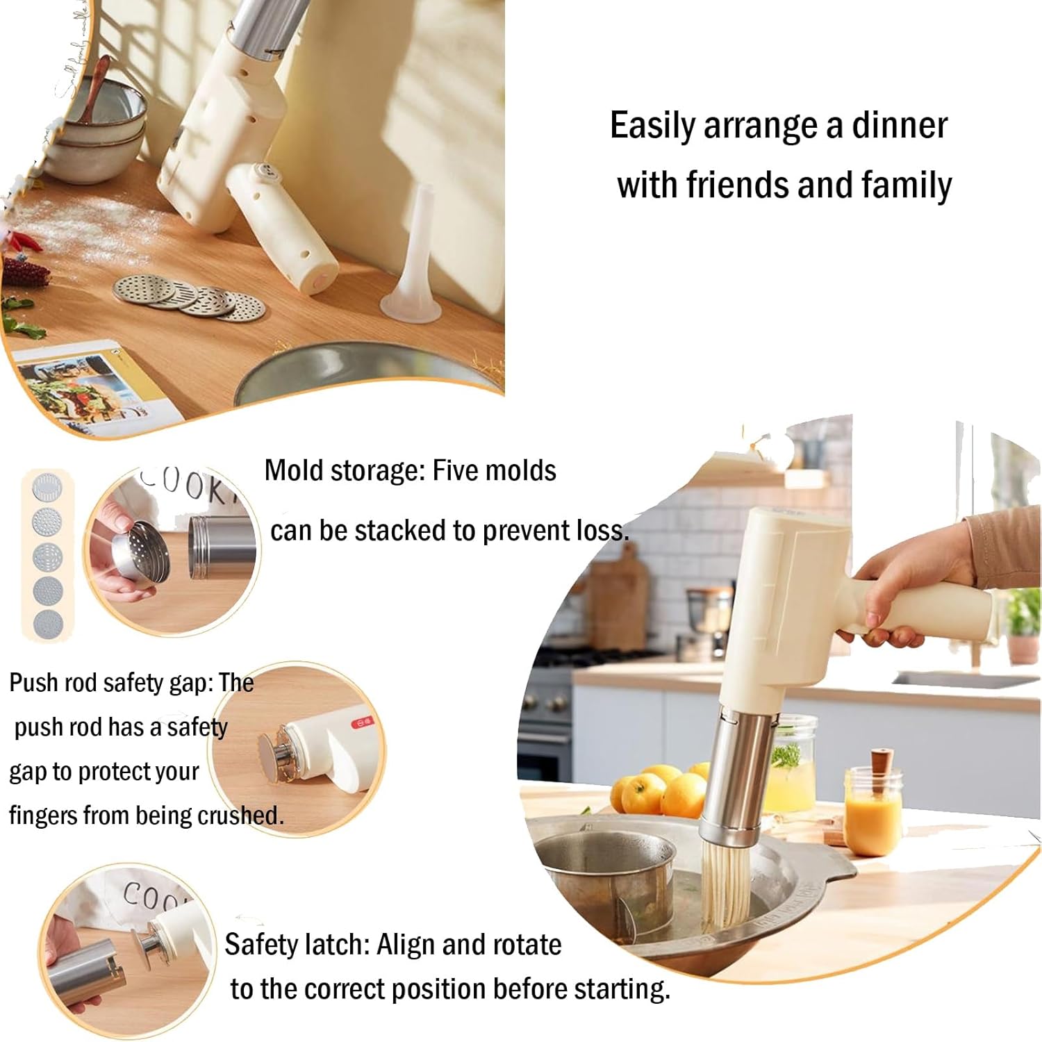 Handhelds Electric Pasta Maker, 40w Hand Held Pasta Machines, Portable Automatic Pastas Maker, with 5 Different Moulds, for Kitchen Restaurant