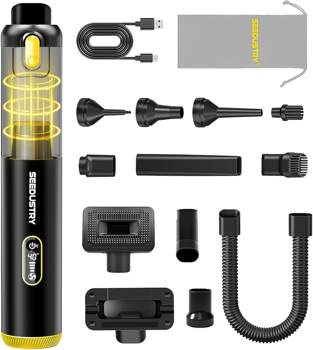 SEEDUSTRY Handheld Car Vacuum Portable Cordless, 6-in-1 Mini Cordless Vacuum Cleaner with Brushless Motor & 18000Pa Powerful Suction, Type-C Charge, 2025 Mini Vacuum V-C08 Pro for Car Home Office Pet