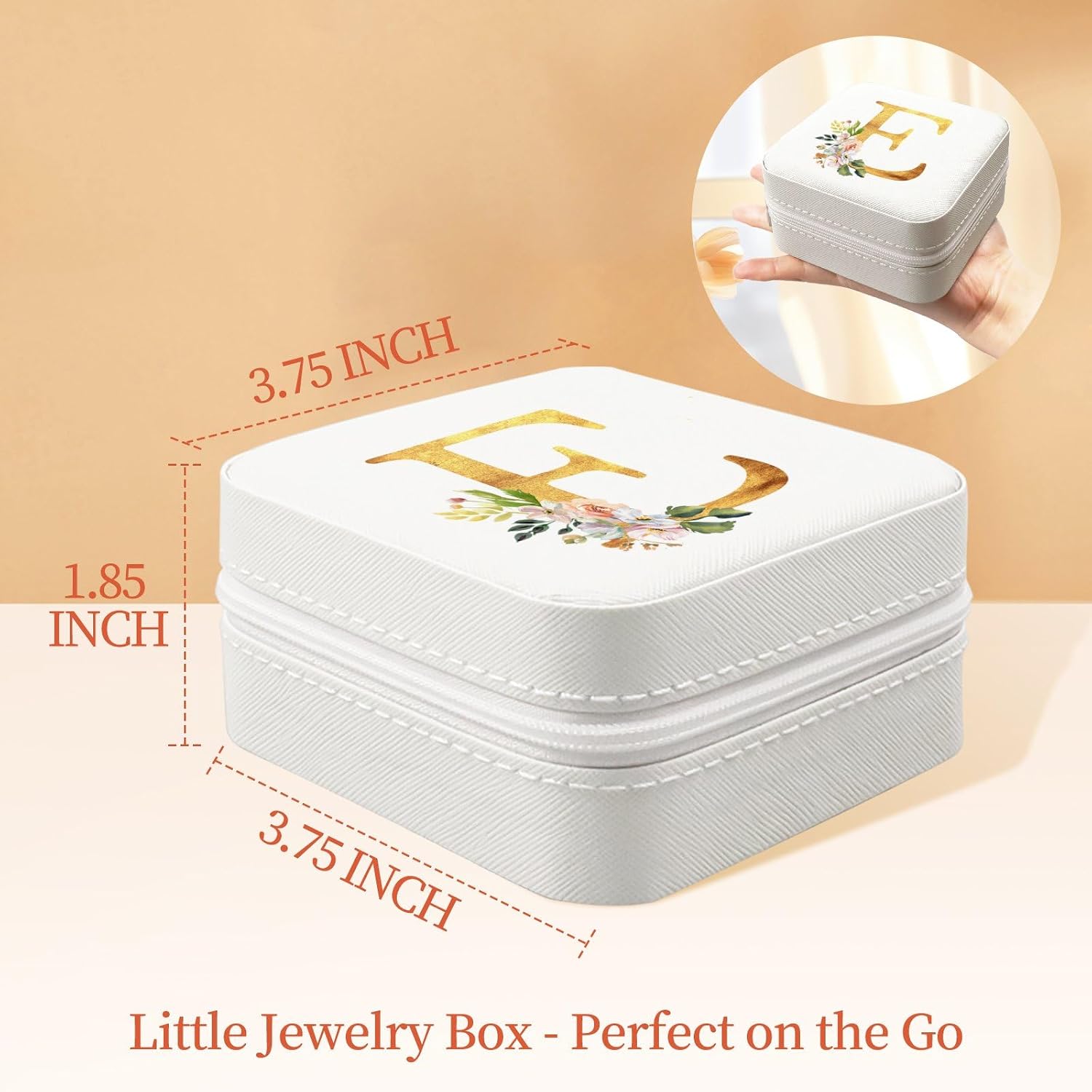 Travel Jewelry Case - Small Jewelry Box for Women Girls Gift Organizer Leather Jewelry Holder Boxes with Mirror, White, Initial E image 3