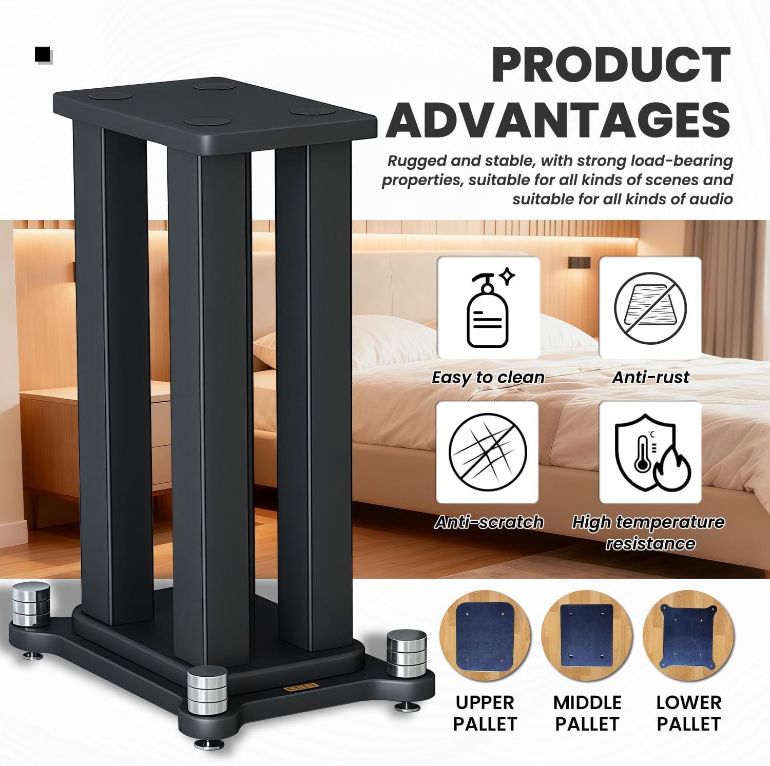 Heavy Duty Universal Fillable Speaker Stands,Floor Speaker Stands Holds Bookshelf Satellite Speaker Large Speaker for Home Theater & Studio,Pair,Black (80cm/31.4in)