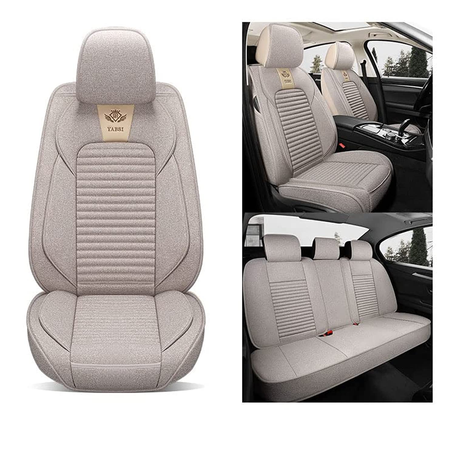 LIMOS Full Set Flax Spring and Summer Car Seat Covers, Automotive Vehicle Cushion for Cars SUV Pick-up Truck Universal Fit Auto Interior Accessories (Gray)