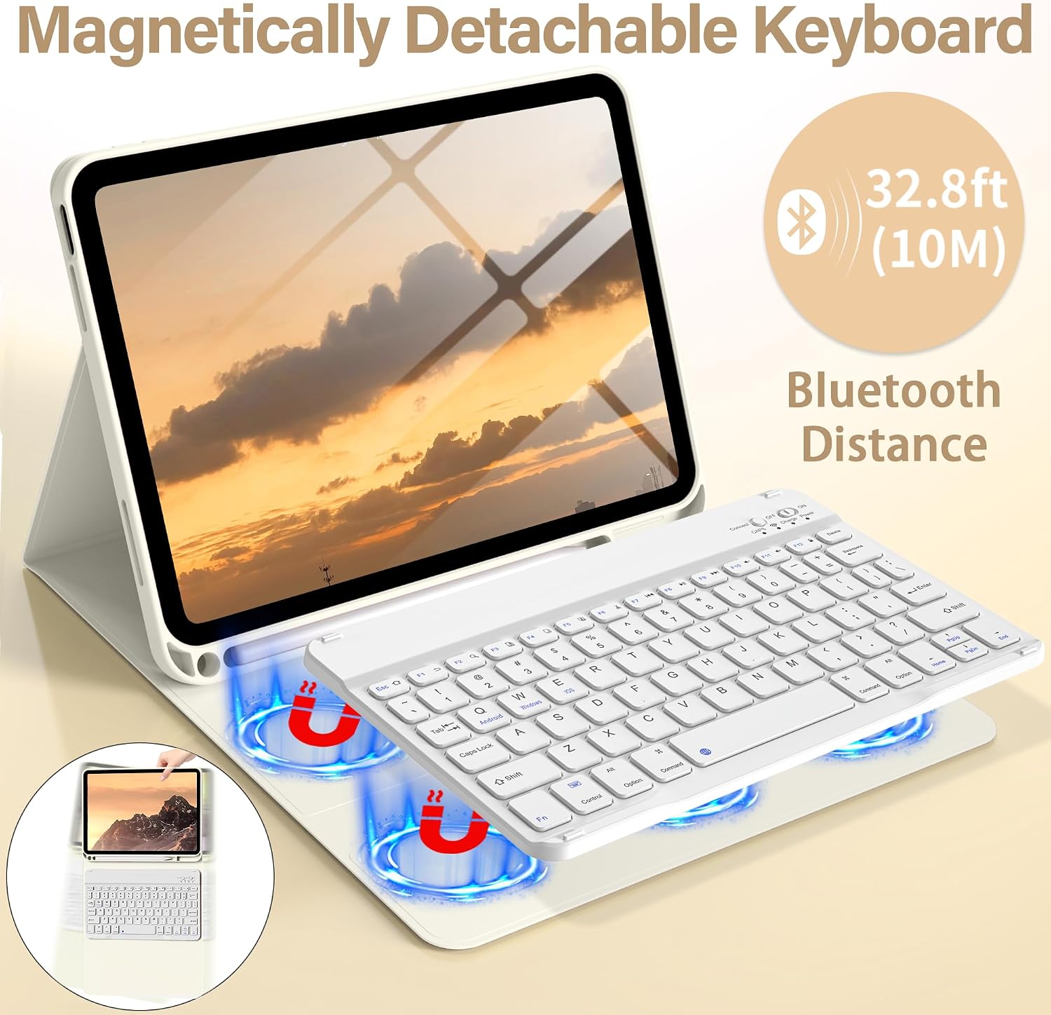 Keyboard Case for iPad 11th Generation (A16), 10th Gen, Cream White image 4