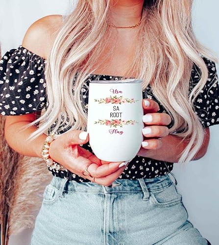 Miniatura 6 de Novelty Gift Mother's Day Gift From South Africa - Root Flag Navy, Inspirational Quote on 12 Oz White Stainless Steel Wine Tumbler