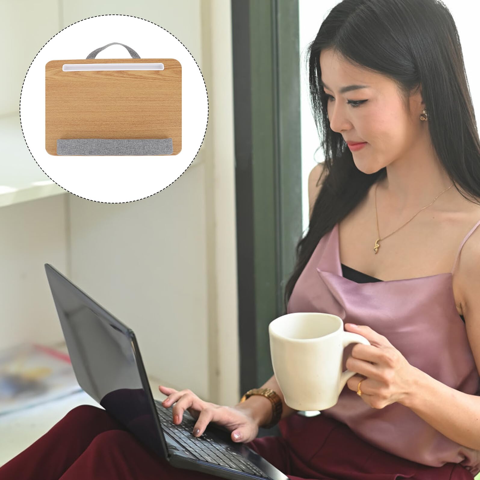 Bureau pour Ordinateur Portable Pliable Kaki, Support Stable Coussin Ergonomique, Table D'appoint Polyvalente pour Bureau à Domicile et Usage en Lit, pour Étudiants et Télétravail