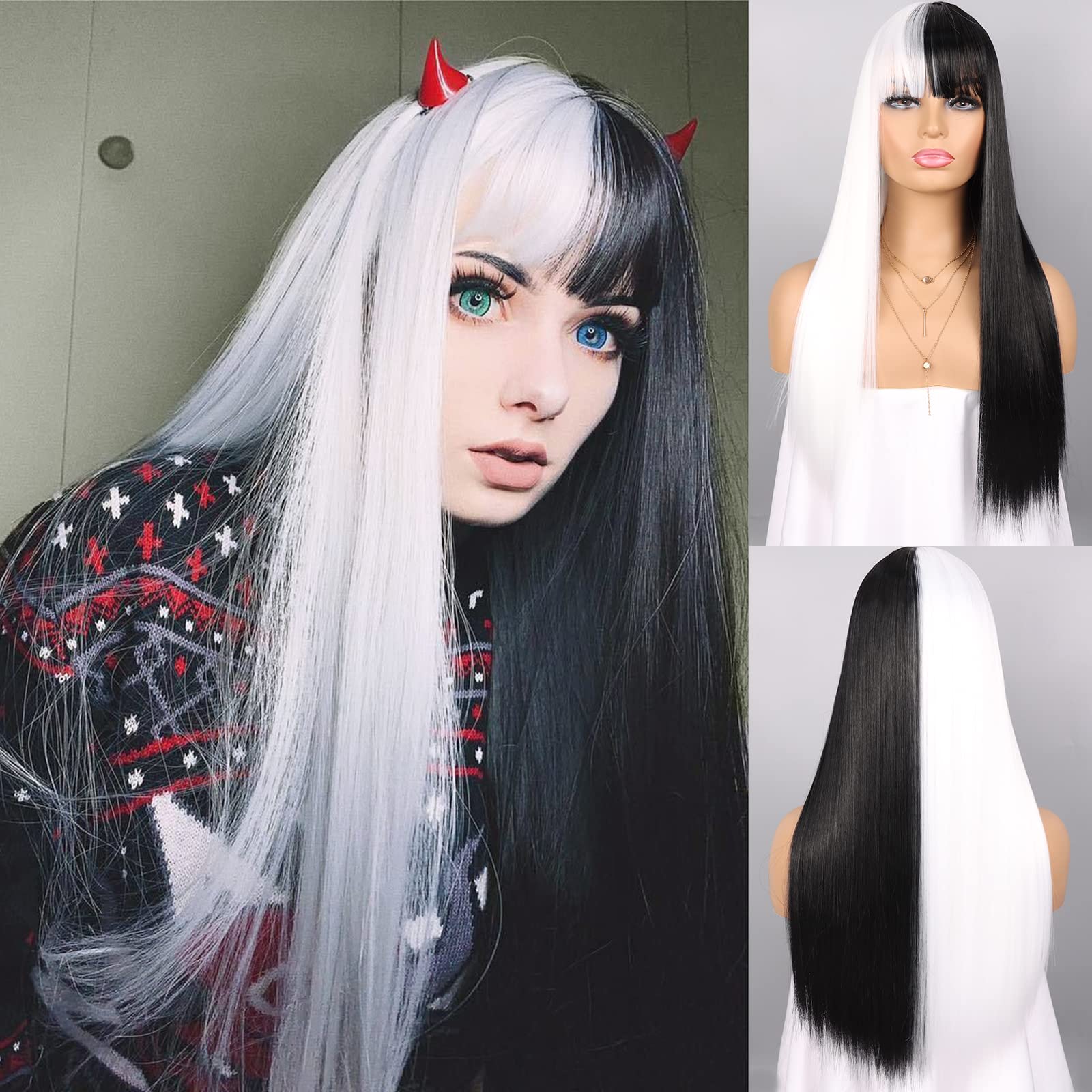 G&T Wig Cruella Halloween Wigs with Bangs, Cruella Deville  display picture 1