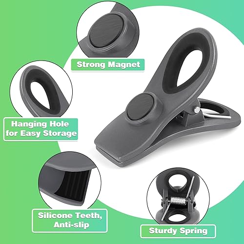 Miniatura 5 de Paquete de 12 clips magnéticos para chips, clips para bolsas de alimentos, clips de cocina con imán para refrigerador, clips de bolsas de plástico