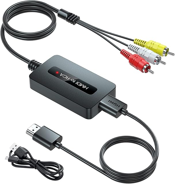 HDMI to RCA Converter Cable with HDMI and RCA Cables, HDMI RCA Adapter, HDMI to Composite AV CVBS Converter, HDMI In RCA Out Converter