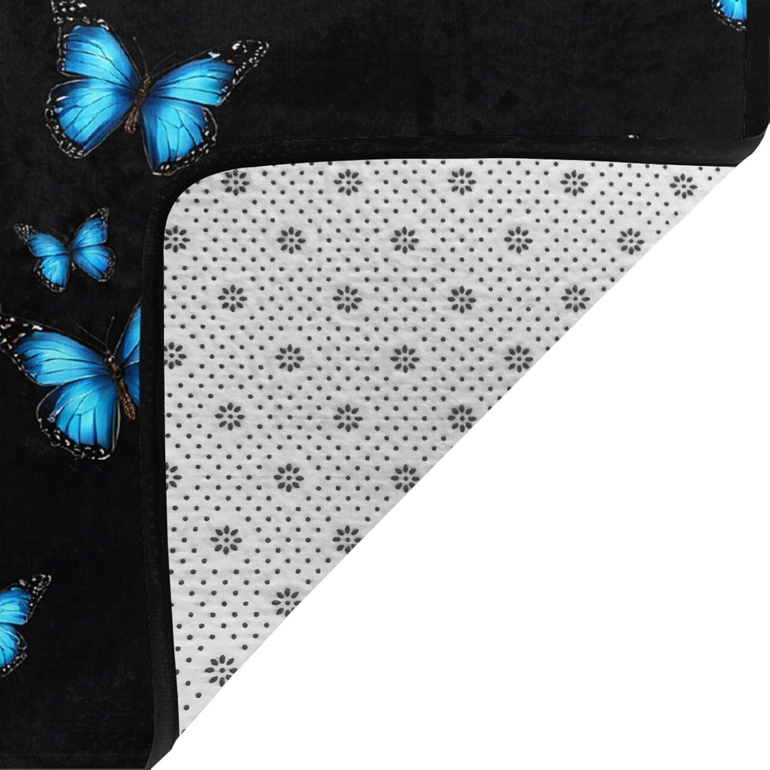 Flannel Non-Slip (Beautiful Blue Butterfly) Rug Pad 80×50in Soft Washable Protective for Hardwood Floors Bedroom Bathroom Living Room
