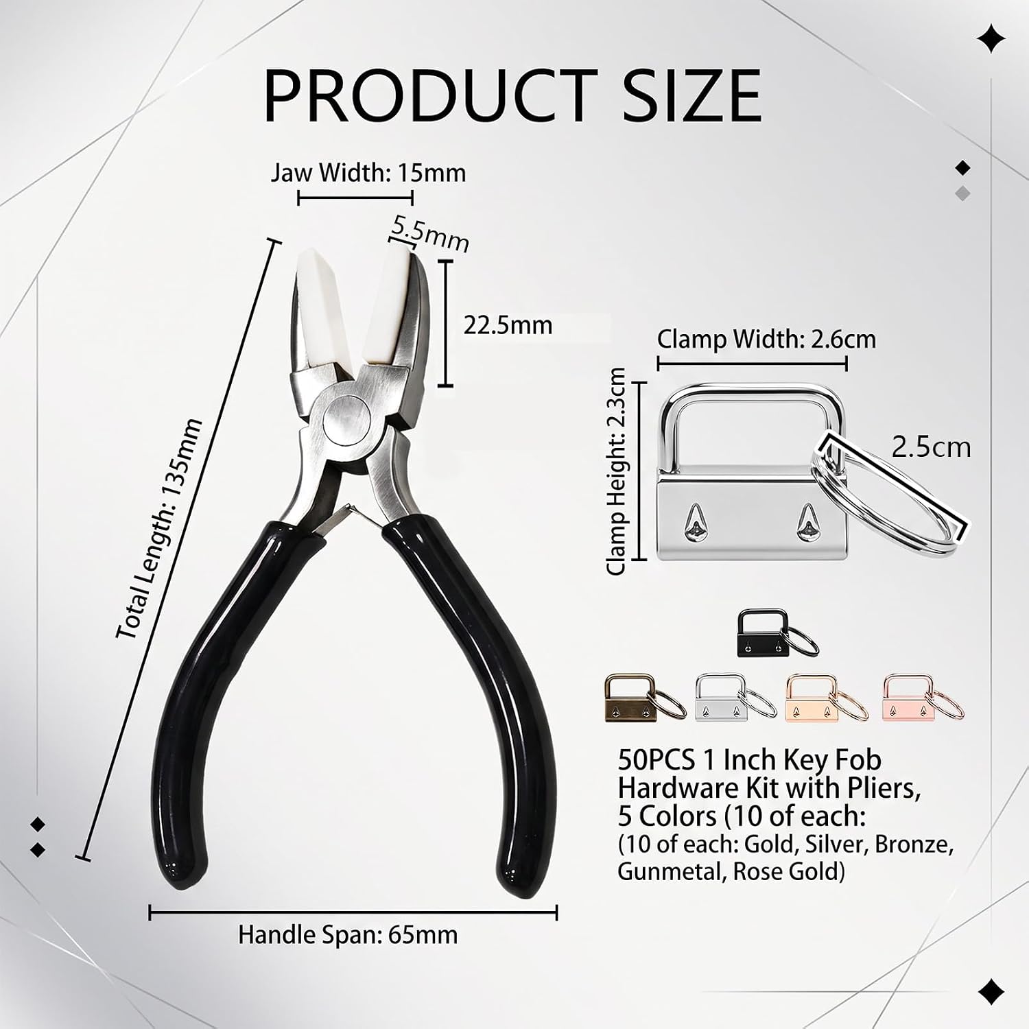 50PCS Key Fob Hardware Kit with Pliers, 1 Inch Keychain Making Supplies image 2