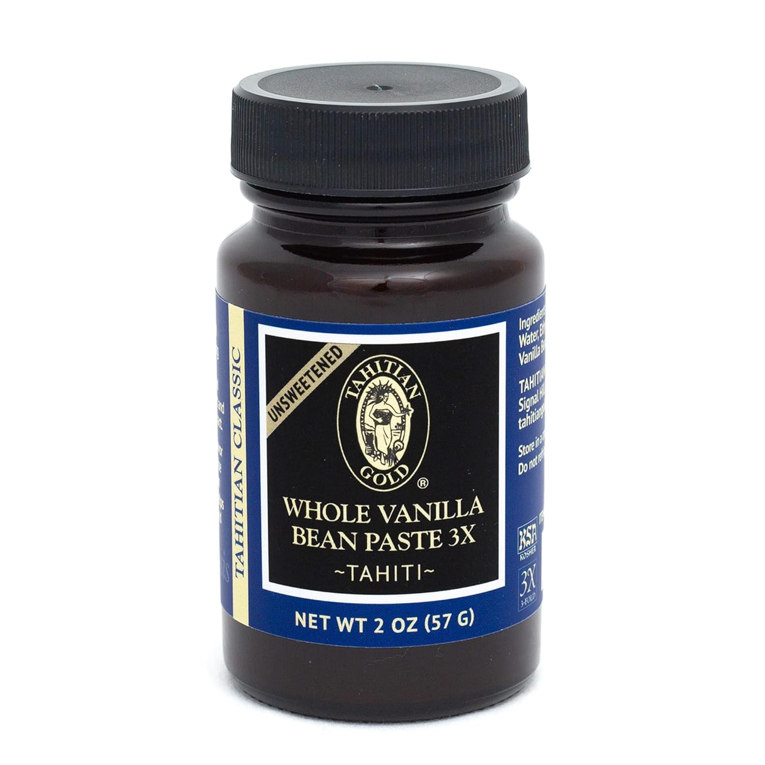 Tahitian Gold Unsweetened Whole Vanilla Bean Paste - Tahitian Classic: Floral, Fruity & Sweet - Vanilla Bean Paste for Baking, Desserts & Beverages - Pure Vanilla Bean Paste of Tahiti (2 Oz Glass Jar)