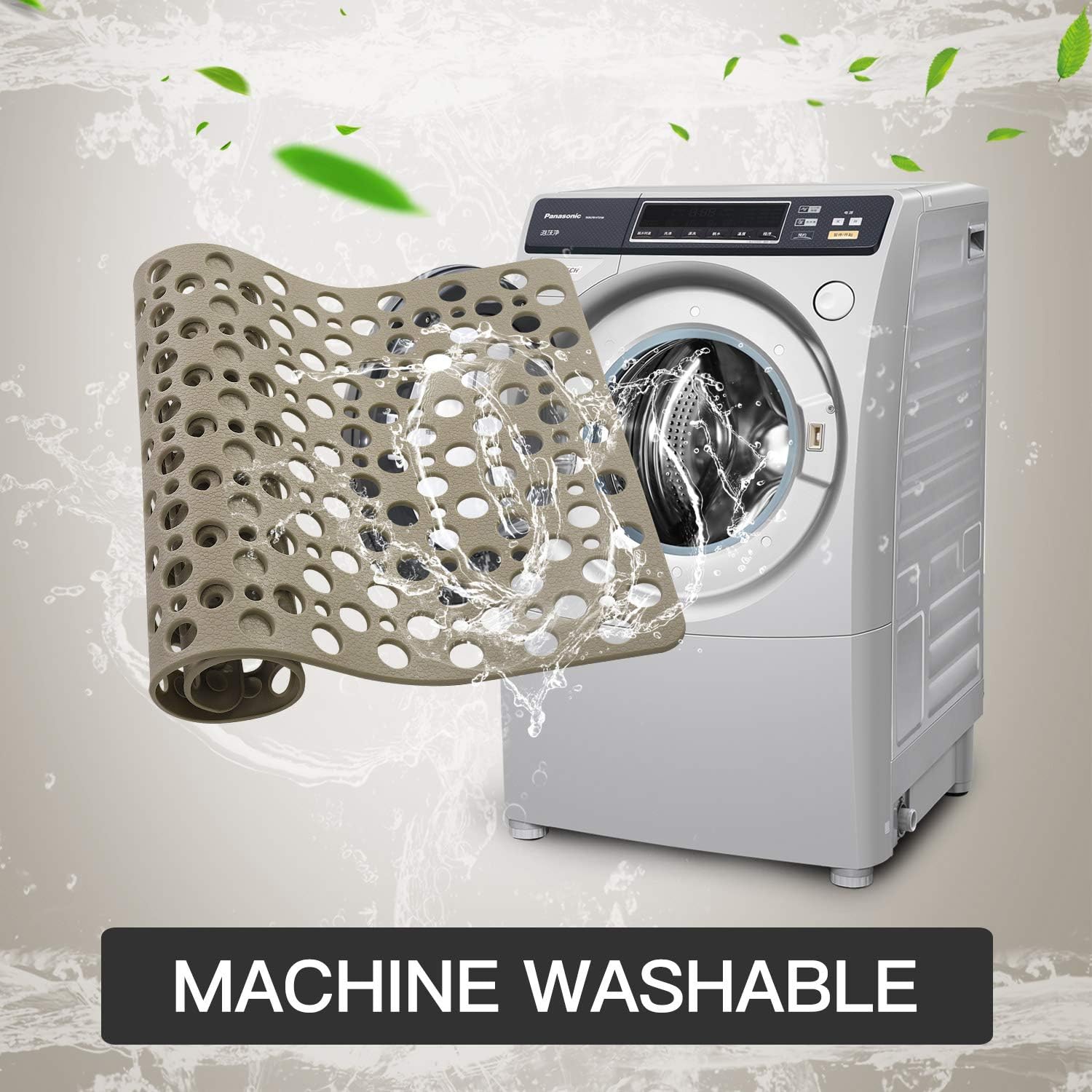 YINENN Bathtub Mat Non Slip with Suction Cups, TPE Shower Mat and Phtahlate Latex Free, Machine Washable Bath Mat for Tub, Soft Bathroom Mats with Drain Holes 30 x 17 Inch (Brown): Health & Personal Care