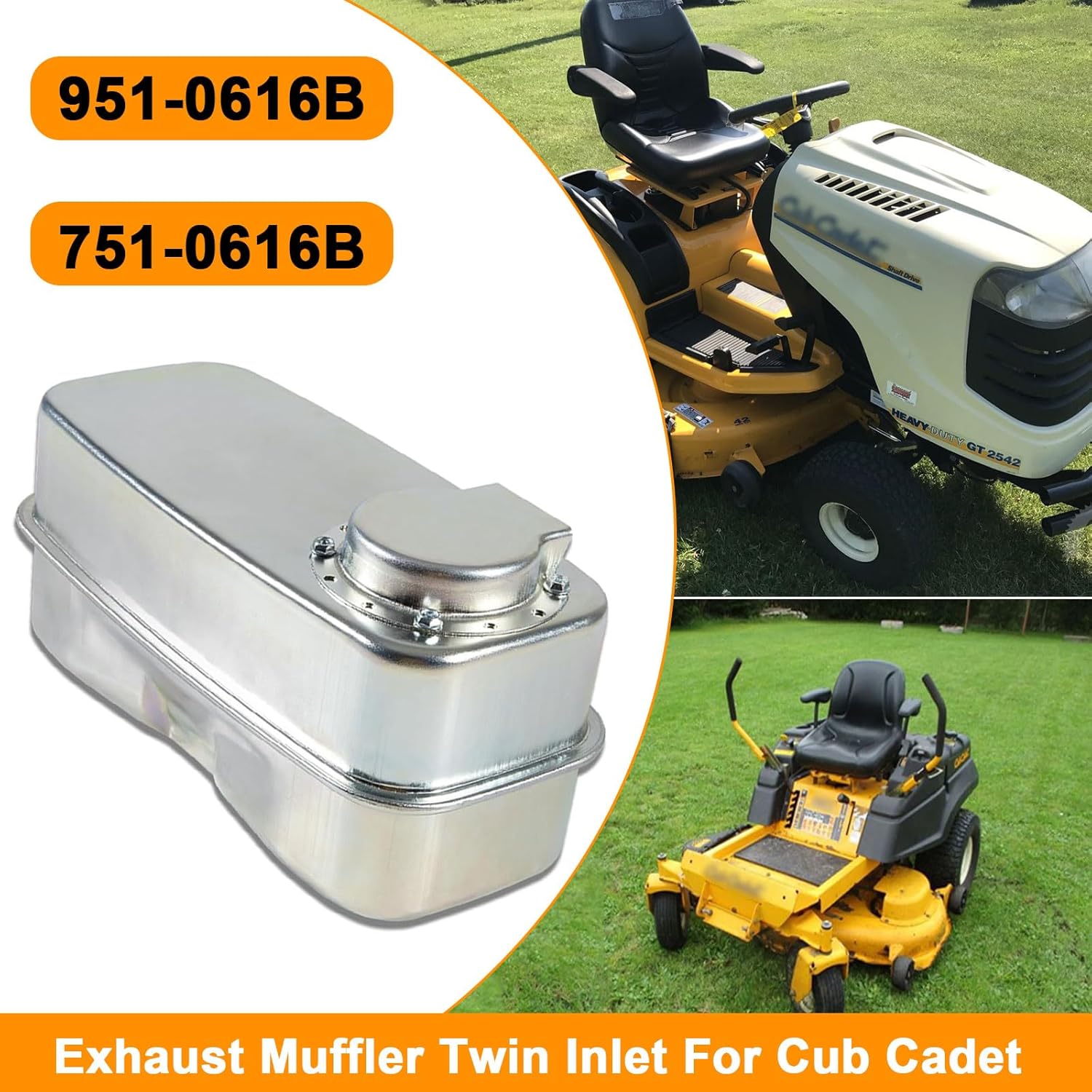 Exhaust Muffler Twin 951-0616B 751-0616B Fit for Cub Cadet LT1018, LT1022, LT1024,RZT54, RZT 54 KW RZT50 VT