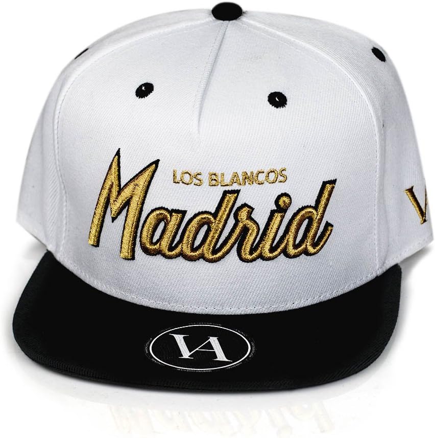 Madrid Home Snapback in White - Football Team Fan Hat. Soccer Fashion Flat Peak Baseball Style Cap with 3D Embroidery. Perfect for Teens