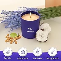 Vista 2 de Velas aromáticas de lavanda para el hogar, velas perfumadas de 8 onzas, cera en tarro morado, hechas con soja para mujeres, 45 horas de combustión