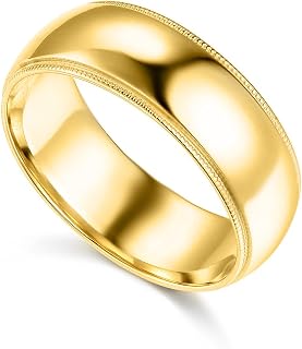 DIMAYA FINE JEWELRY Genuine Solid 14k Yellow or White Gold 7mm Standard-fit Milgrain Wedding Band for Men/Women Sizes 5-12