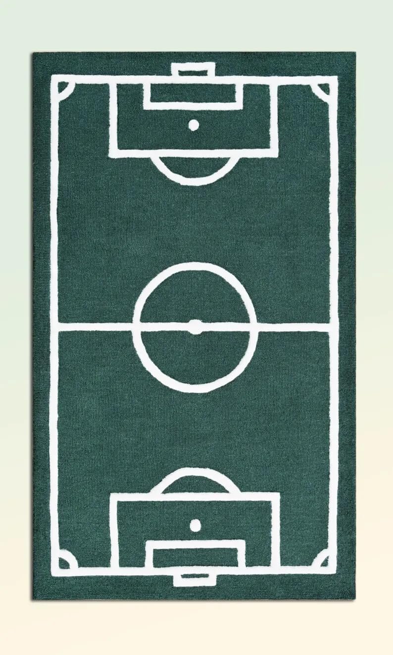 Hand Tufted Dark Green and Ivory Rectangular Wool 50 Pounds Modern Sports Graphic Living Room Area Rug 7.0x10.0