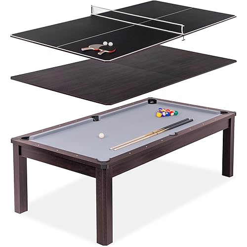 GoSports 3 in 1 Pool, Dining, & Table Tennis Combo Table and Storage Benches - 7 ft or 8 ft - Convertible Billiards and Table Tennis with Accessories