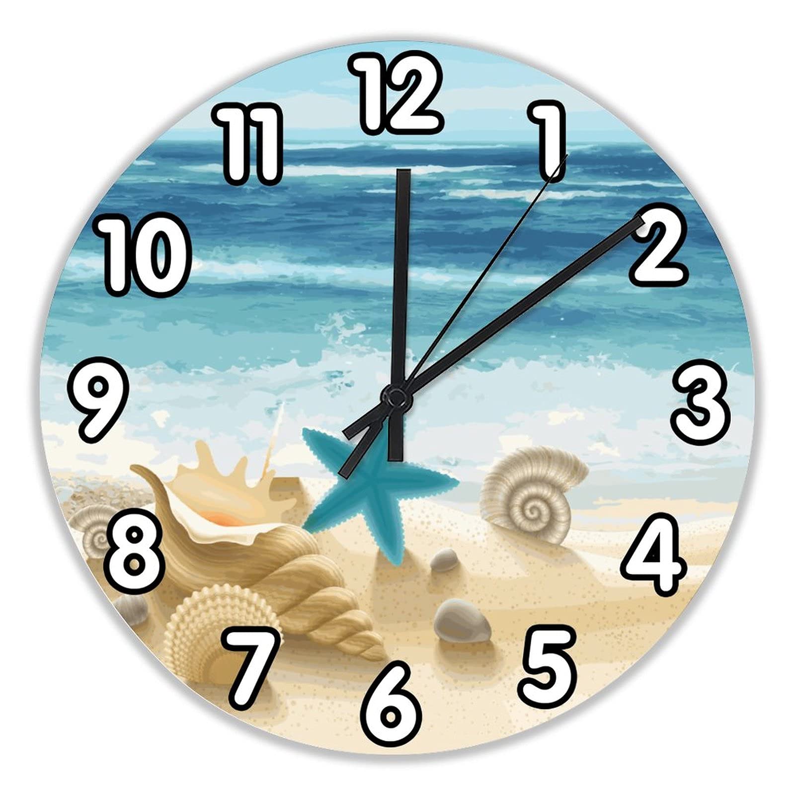 Cuisine horloge sans tic-tac ronde 25cm style bord de mer pour maison