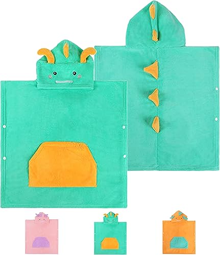 MOUNDHONG Toalla de baño de dinosaurio verde, toallas con capucha de forro polar coral para niños pequeños, toalla de playa de animales con capucha,