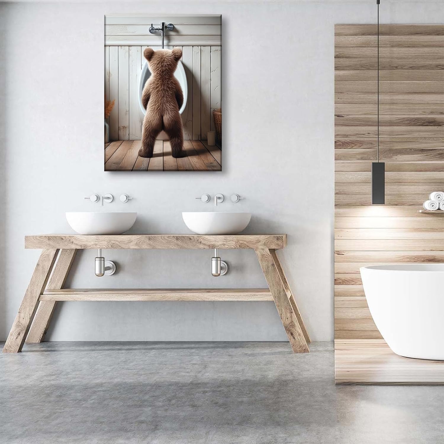 Humorous Bear Wall Art Funny Animals Kids Bathroom Artwork Canvas Poster Prints Funny Brown Bear Wall Art Cute Animal Wall Decoration Paintings Pictures for Living Room Bedroom Office 16x24in Canvas